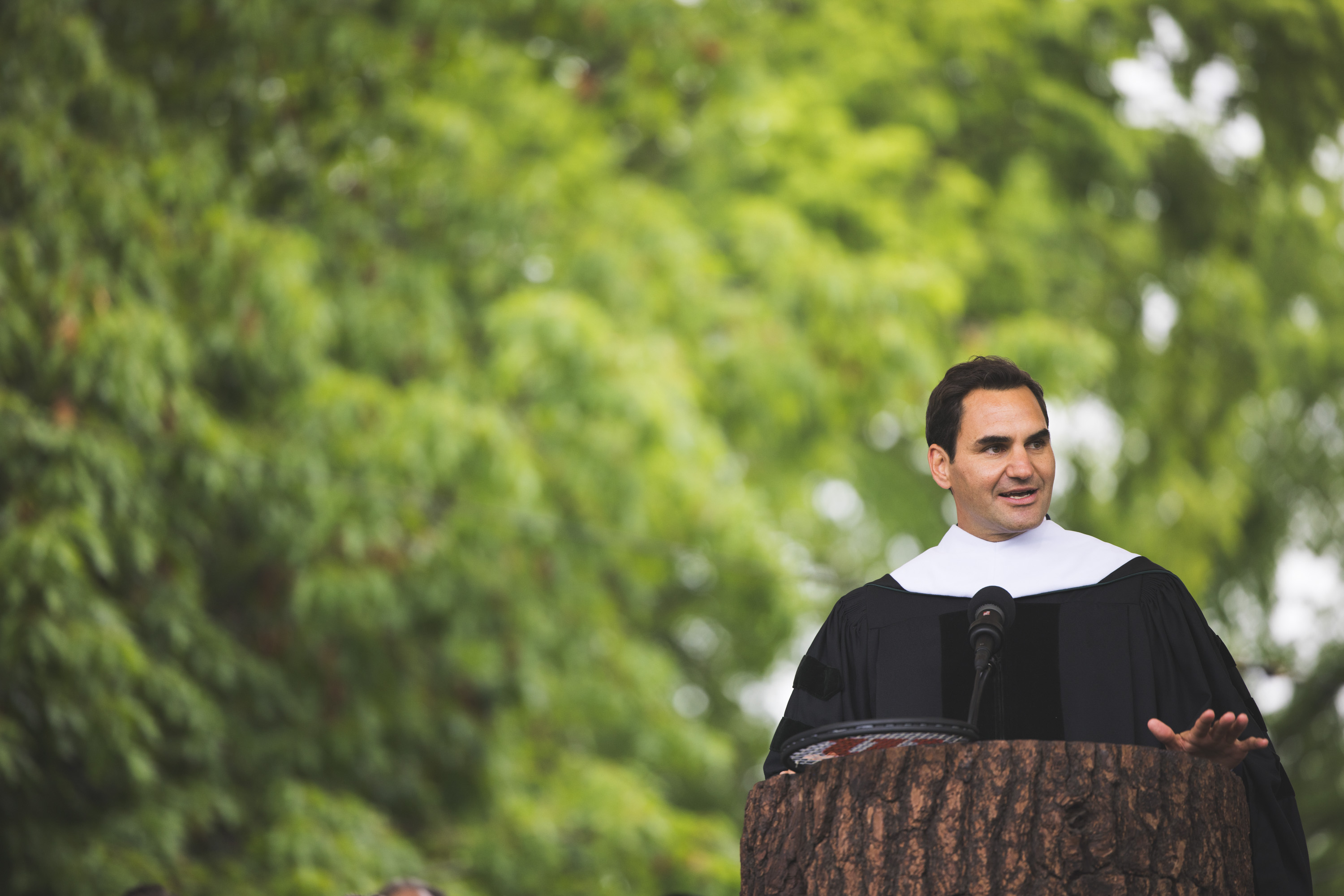 Roger Federer delivering his commencement address